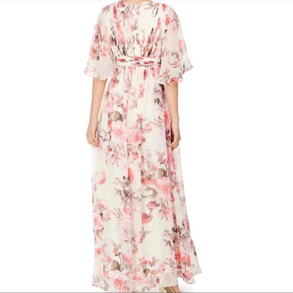 Adrianna papell flutter sleeve chiffon maxi dress floral evening gown - Picture 5 of 14